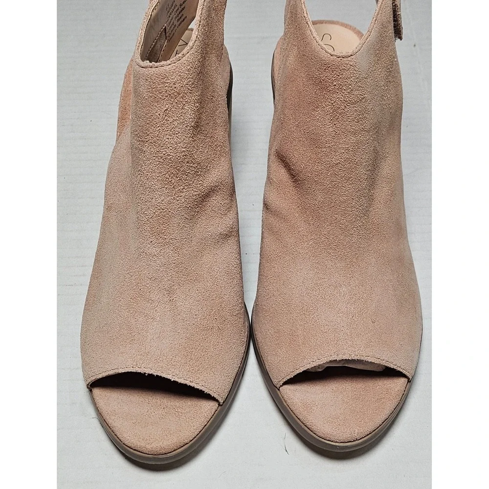 Sole Society Jagger Block Heel Peep Toe Booties Caramel Suede Women's Size 6.5‎
